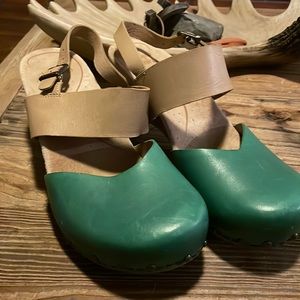 Dansko Clog Sling-backs Teal and Tan